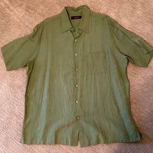 Olive Tasso Elba Silk and Linen blend Shirt, Size X Large